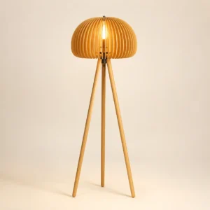 Tripod Wood Floor Lamp With Pleated Mushroom Shade FL-B004
