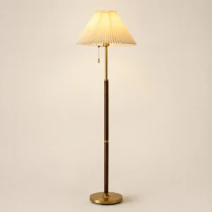 Vintage Pleated Fabric Shade &Wood Floor Lamp FL-B005
