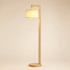 L-Shaped Solid Wood Floor Lamp with Cylinder Linen Shade FL-B008