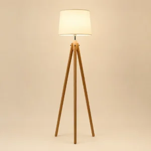 Solid Wood Tripod Floor Lamp with Cylinder Fabric Sahde FL-B010