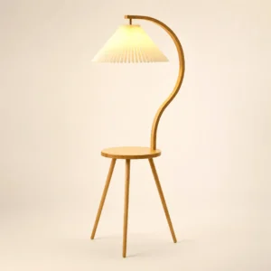 Modern Curved Wooden Standing Lamp with Storage Table FL-B011