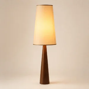 Dark Wood Conical Base Floor Lamp with Tall Fabric Shade FL-B012