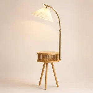 Tripod Side Table Floor Lamp with Curved Arm & Pleated Shade FL-B014