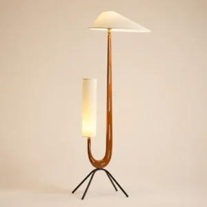 U-Shaped Dual Light Wood Floor Lamp with Tripod Base FL-B015