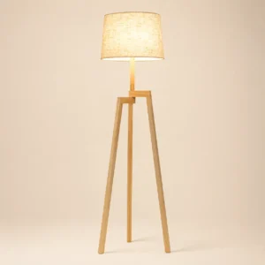Wood Tripod Floor Lamp with Drum Linen Shade FL-B017