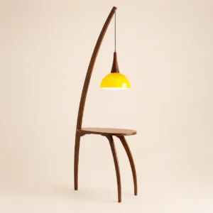 Dark Walnut Arc Standing Lamp with Storage Tray FL-B018