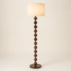 Beaded Ball Solid Wood Floor Lamp with Drum Linen Shade FL-B019