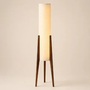 Tall Cylinder Fabric Shade Wood Tripod Floor Lamp FL-B020