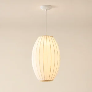 Modern Oval White Silk Pendant Light P5015