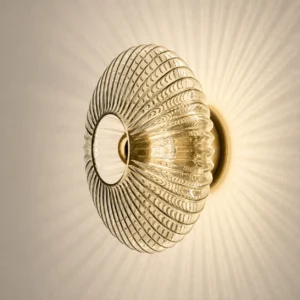 Modern Brass Metal and Fluted Glass Wall Sconce for Bedroom/Entryway WA1009