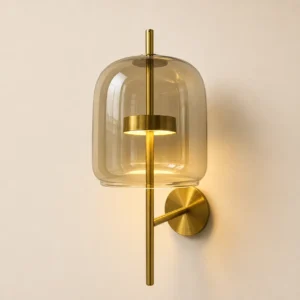 Modern Glass Shade & Metal Vertical Rod Wall Sconce WA1032