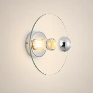 Minimalist Transparent Round Glass & Chrome Metal Wall Lamp WA1037