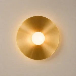 Minimalist Round Brass Metal Disc & White Glass Wall Sconce WA1071