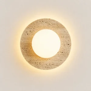 Wabi Sabi Round Travertine & Glass Wall Lamp for Bedroom Bathroom WB2021