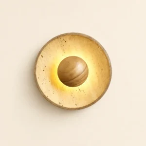 Minimalist Natural Travertine & Wood LED Wall Sconce WB2023