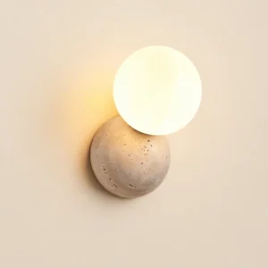 Asymmetric Offset Round Travertine & Glass Flush Wall Sconce WB2027