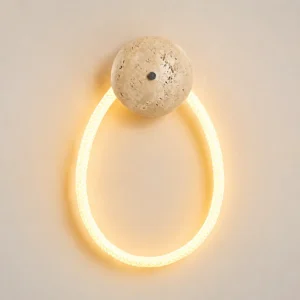 Wabi Sabi White Braided Fiber & Travertine LED Wall Lamp WB2028