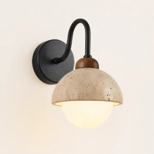 Travertine Dome Glass Globe Wall Sconce with Black Metal Arm WB2032