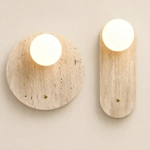 Wabi Sabi Round Shape Travertine Wall Sconce with Opal Glass Globe WB2034