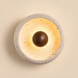 Minimalist Natural Travertine Eye Shape Wall Sconce with Wood Detail WB2035