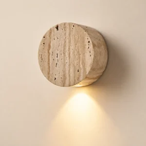 Minimalist Round Travertine Disc Down Glow LED Wall Sconce WB2037