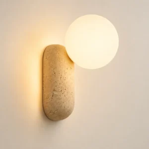 Wabi Sabi Travertine Elongated Wall Sconce with Opal Glass WB2038