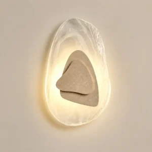 Wabi Sabi Asymmetrical Stacked Travertine Curved Glass Wall Sconce WB2040