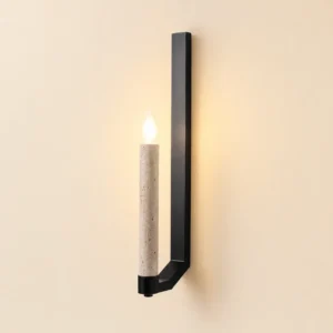 L-Shape Black Metal Travertine Vertical Candle Tube Minimalist Wall Sconce WB2042