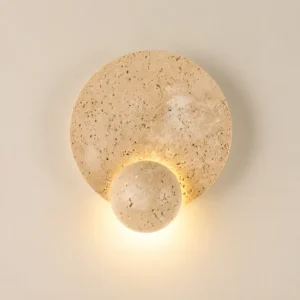 Wabi Sabi Two-tier Nestled Dual Round Travertine Wall Lamp WB2045