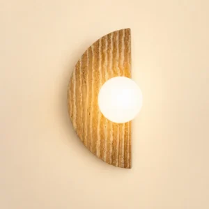 Wabi Sabi Half Moon Travertine with White Glass Ball Wall Lamp WB2046