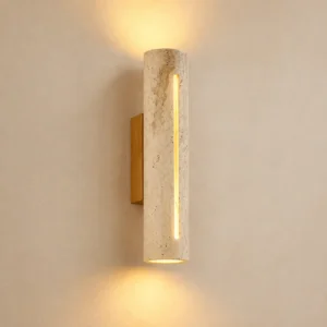 Minimalist Vertical Banded Travertine Center Slit Glow Wall Sconce WB2052