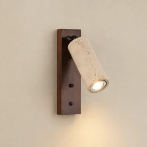 Adjustable Travertine Tube Spotlight Walnut Wood Base Minimalist Wall Sconce WB2054