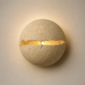 Full Round Speckled Travertine Horizontal Glow Minimalist Wall Sconce WB2058