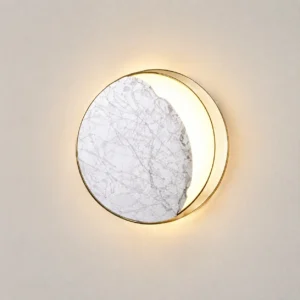 Minimalist Crescent Gold Rim Round Natural Marble Wall Sconce WC3020