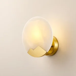 Organic Crack Round Alabaster With Faceted Cut Brass Metal Wall Lamp WD4007