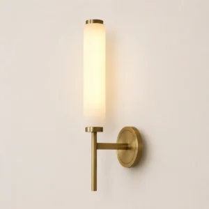 Mid Century Tall Cylinder Alabaster With Brass Arm Wall Sconce WD4008
