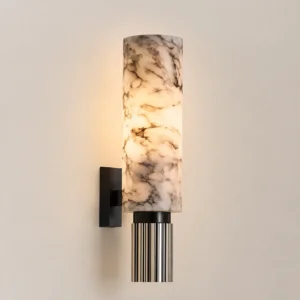 Modern Cylinder Alabaster With Metal Base Wall Sconce WD4011