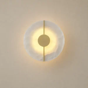 Round alabaster wall light with brass WD4012/A
